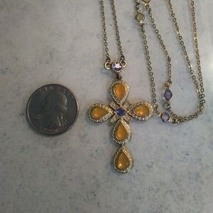 Avon Jewelry - Vintage Citrine & Amethyst Cross Necklace Avon Jewelry - Vintage Citrine & Amethyst Cross Necklace